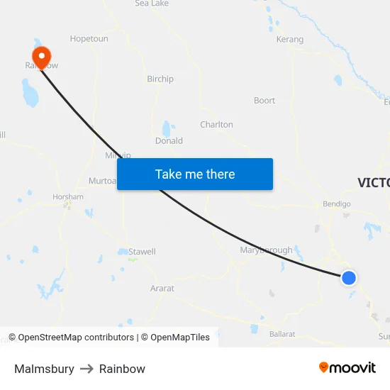 Malmsbury to Rainbow map