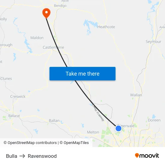Bulla to Ravenswood map