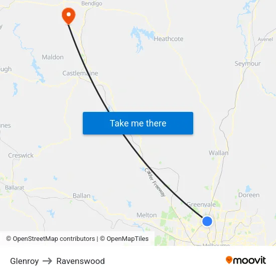 Glenroy to Ravenswood map