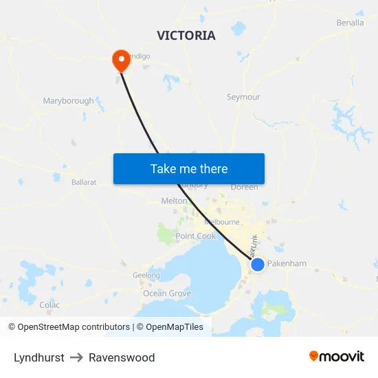 Lyndhurst to Ravenswood map