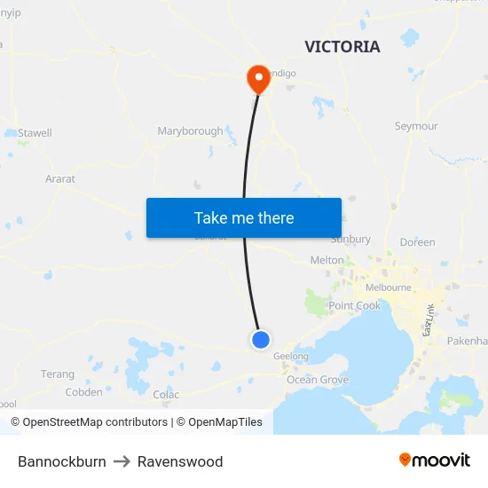 Bannockburn to Ravenswood map