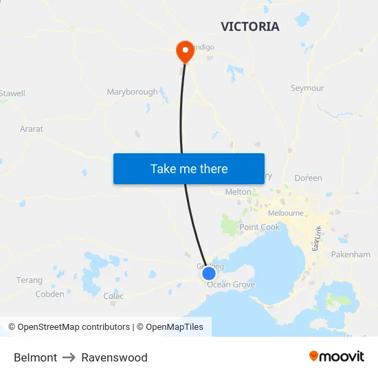 Belmont to Ravenswood map