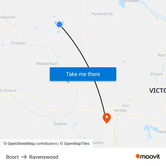 Boort to Ravenswood map