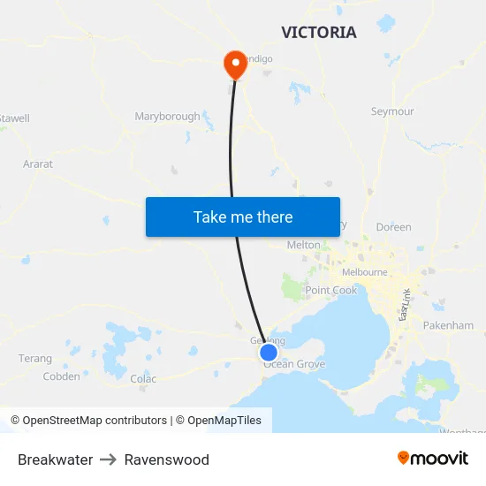 Breakwater to Ravenswood map