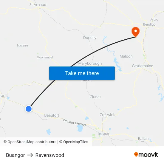 Buangor to Ravenswood map