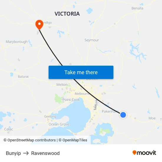 Bunyip to Ravenswood map