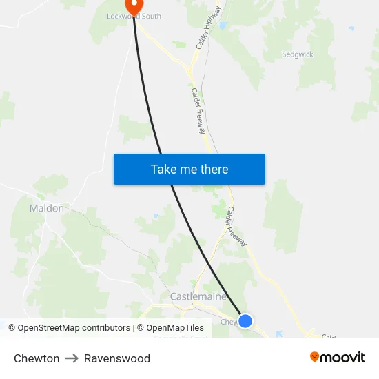 Chewton to Ravenswood map