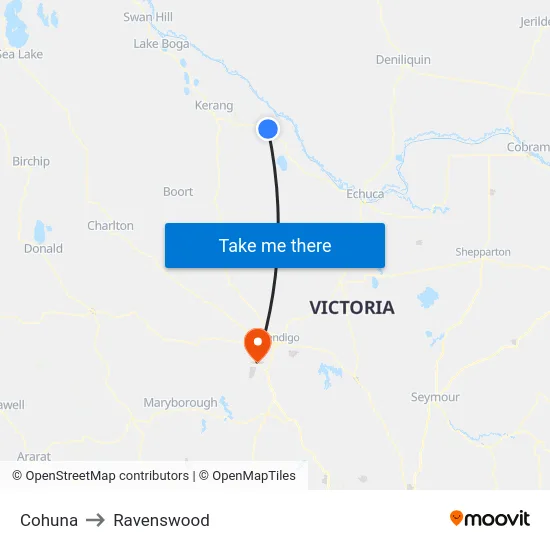 Cohuna to Ravenswood map