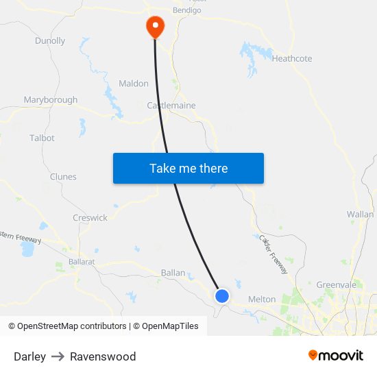 Darley to Ravenswood map