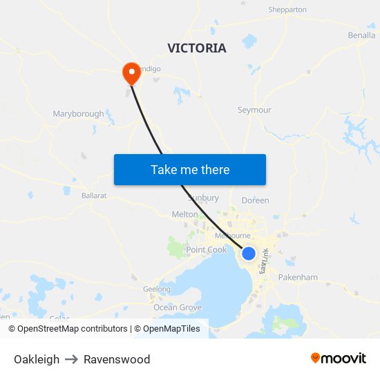 Oakleigh to Ravenswood map