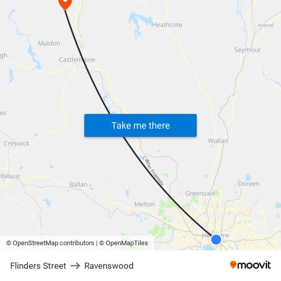 Flinders Street to Ravenswood map