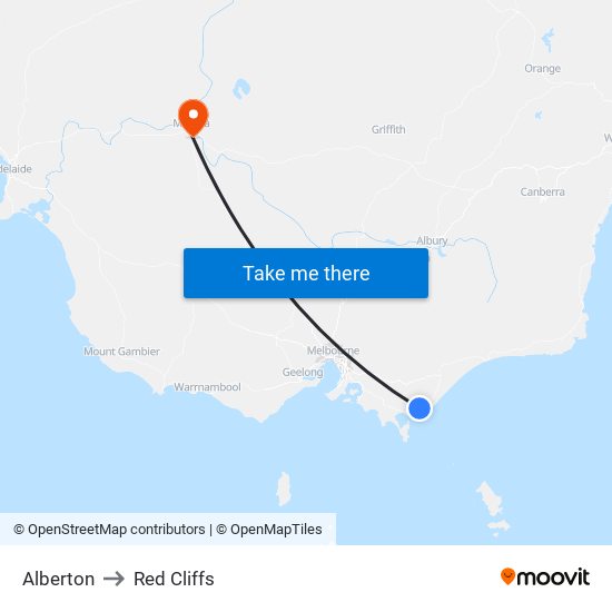 Alberton to Red Cliffs map