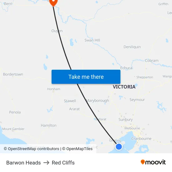 Barwon Heads to Red Cliffs map