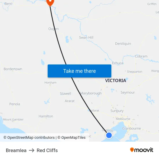 Breamlea to Red Cliffs map