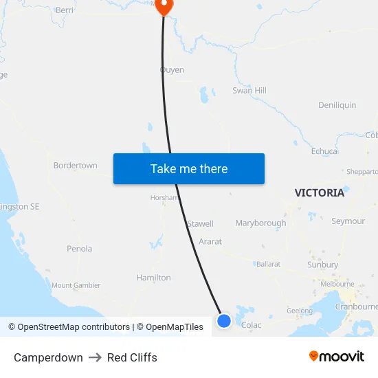 Camperdown to Red Cliffs map