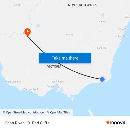 Cann River to Red Cliffs map