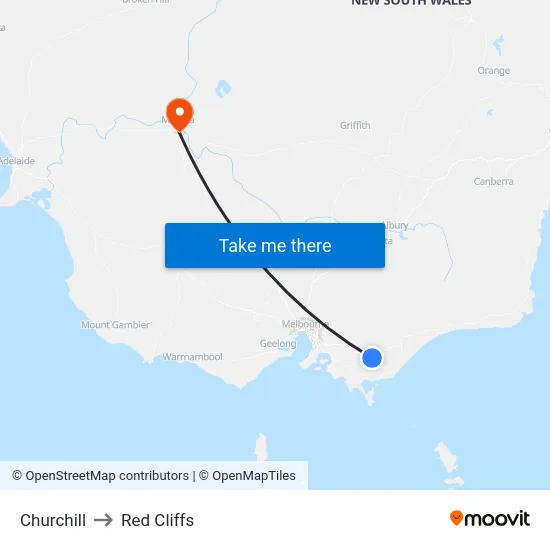 Churchill to Red Cliffs map