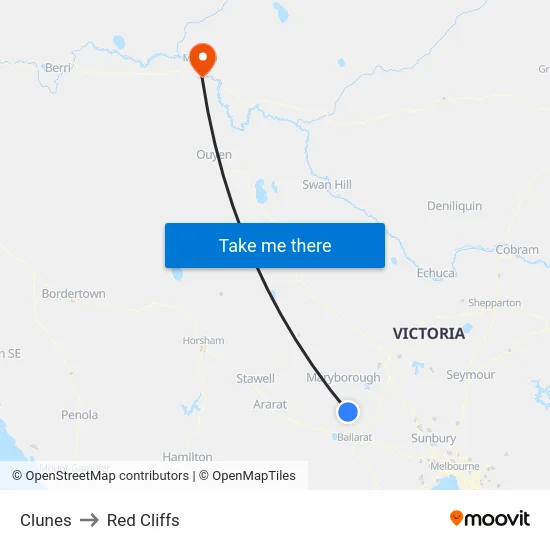 Clunes to Red Cliffs map