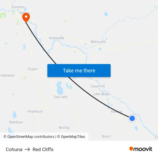 Cohuna to Red Cliffs map