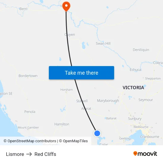 Lismore to Red Cliffs map