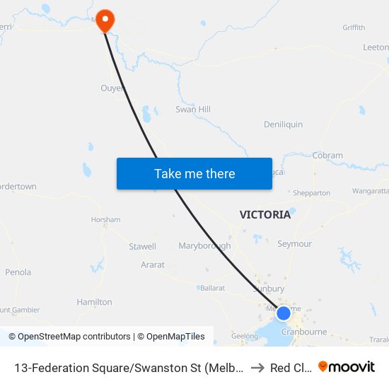 13-Federation Square/Swanston St (Melbourne City) to Red Cliffs map