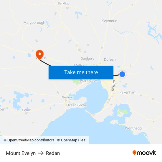 Mount Evelyn to Redan map