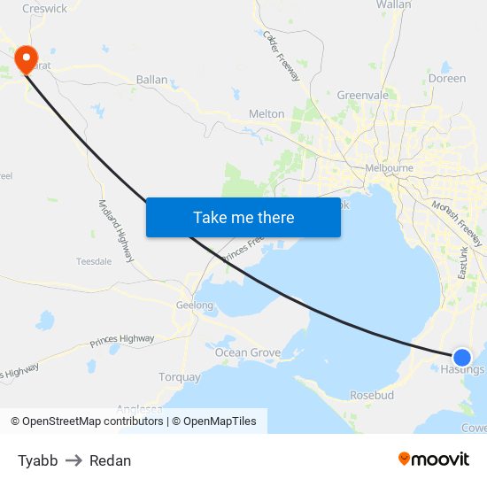 Tyabb to Redan map