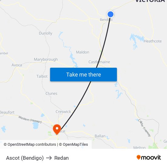 Ascot (Bendigo) to Redan map