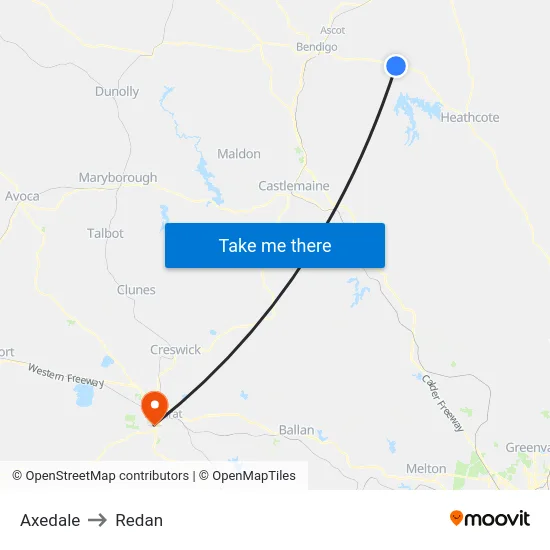 Axedale to Redan map