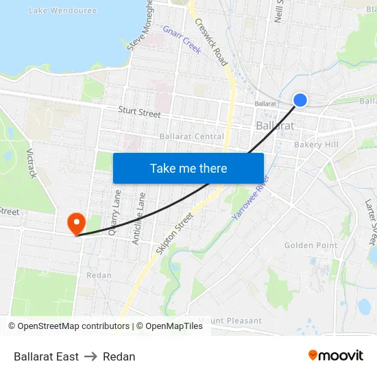 Ballarat East to Redan map