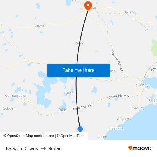 Barwon Downs to Redan map