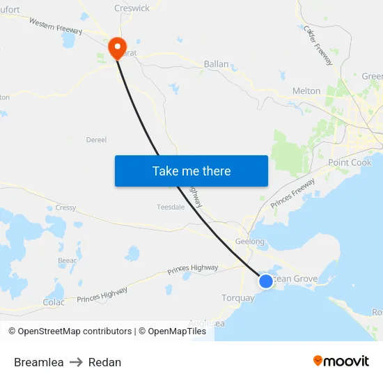 Breamlea to Redan map