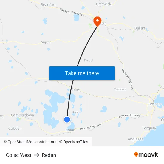 Colac West to Redan map