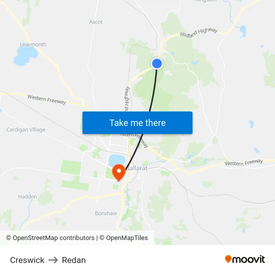 Creswick to Redan map