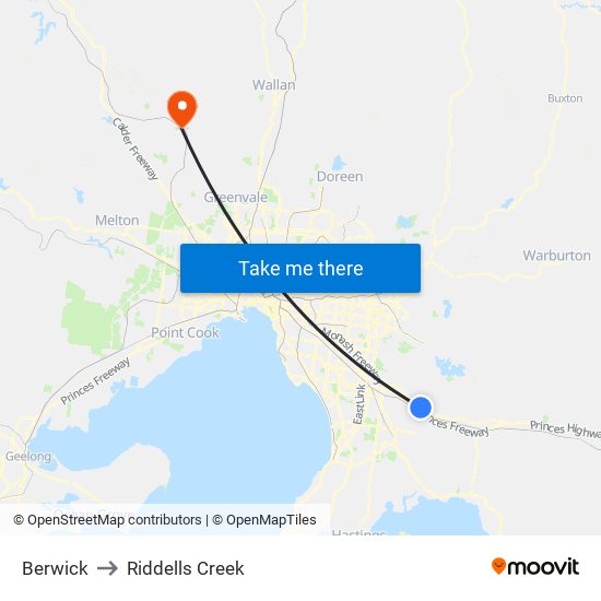 Berwick to Riddells Creek map