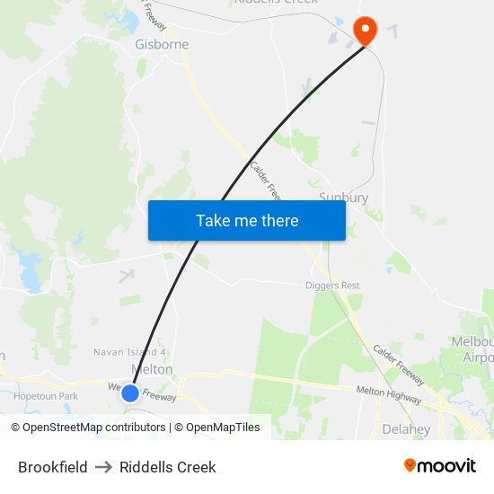 Brookfield to Riddells Creek map