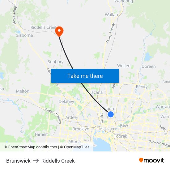 Brunswick to Riddells Creek map