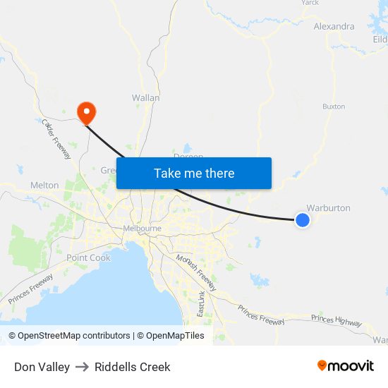 Don Valley to Riddells Creek map