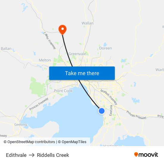 Edithvale to Riddells Creek map