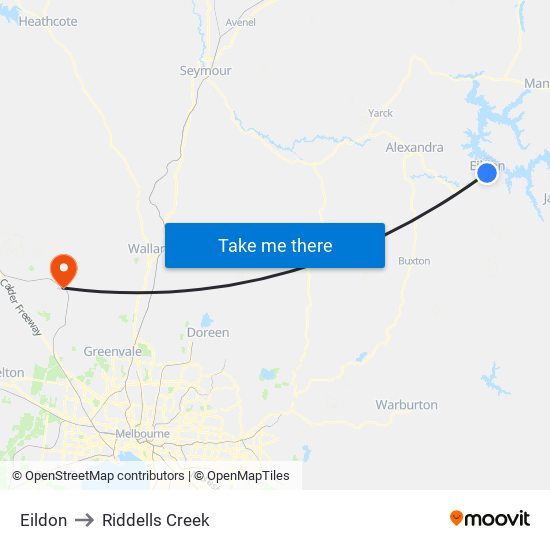 Eildon to Riddells Creek map