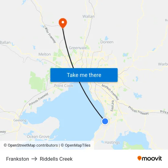 Frankston to Riddells Creek map
