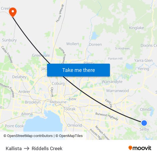 Kallista to Riddells Creek map