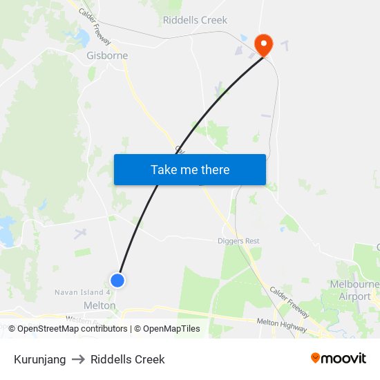 Kurunjang to Riddells Creek map