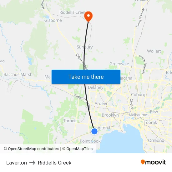 Laverton to Riddells Creek map