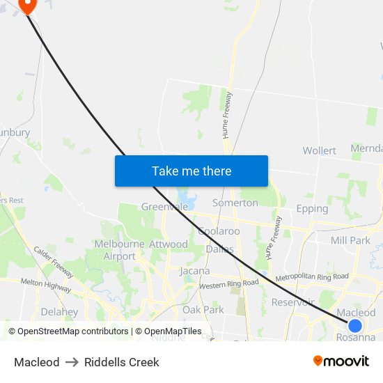 Macleod to Riddells Creek map