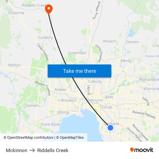 Mckinnon to Riddells Creek map