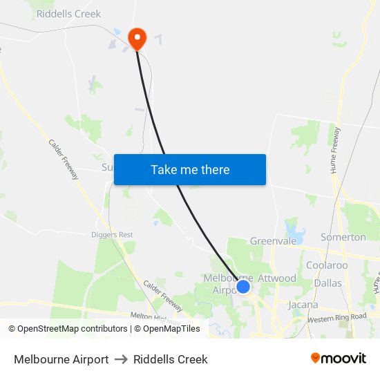 Melbourne Airport to Riddells Creek map