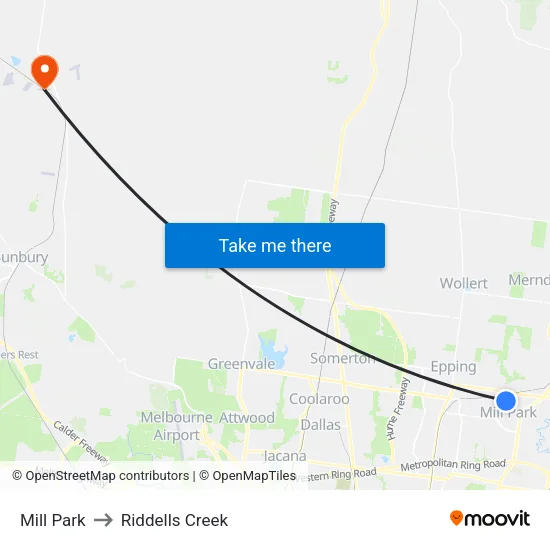 Mill Park to Riddells Creek map