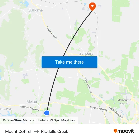 Mount Cottrell to Riddells Creek map