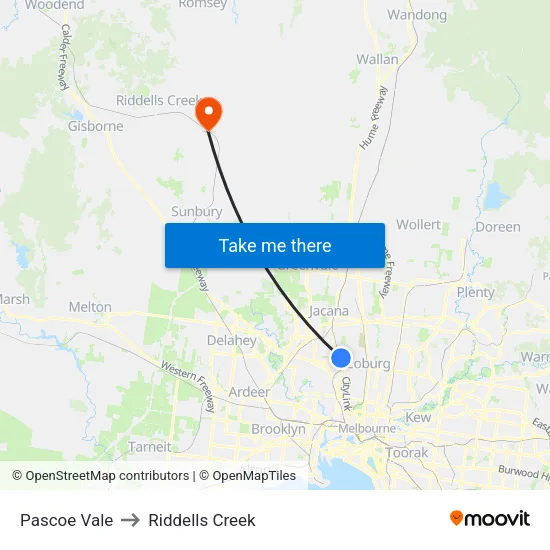 Pascoe Vale to Riddells Creek map